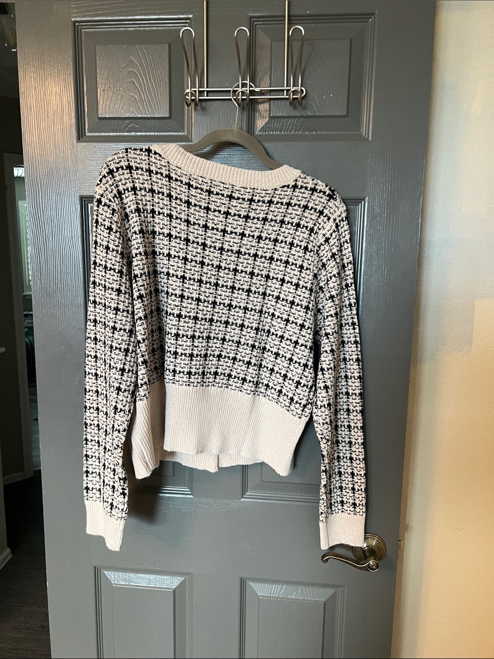 Cream and Black Tweed Knit Cardigan Sweater - Picture 8 of 9